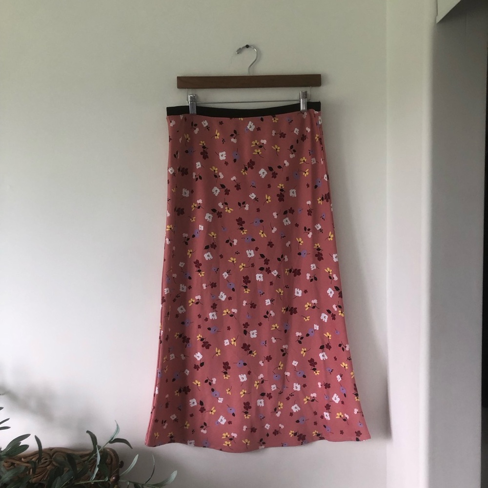Joe Fresh Pink Floral Midi Skirt | Size L
